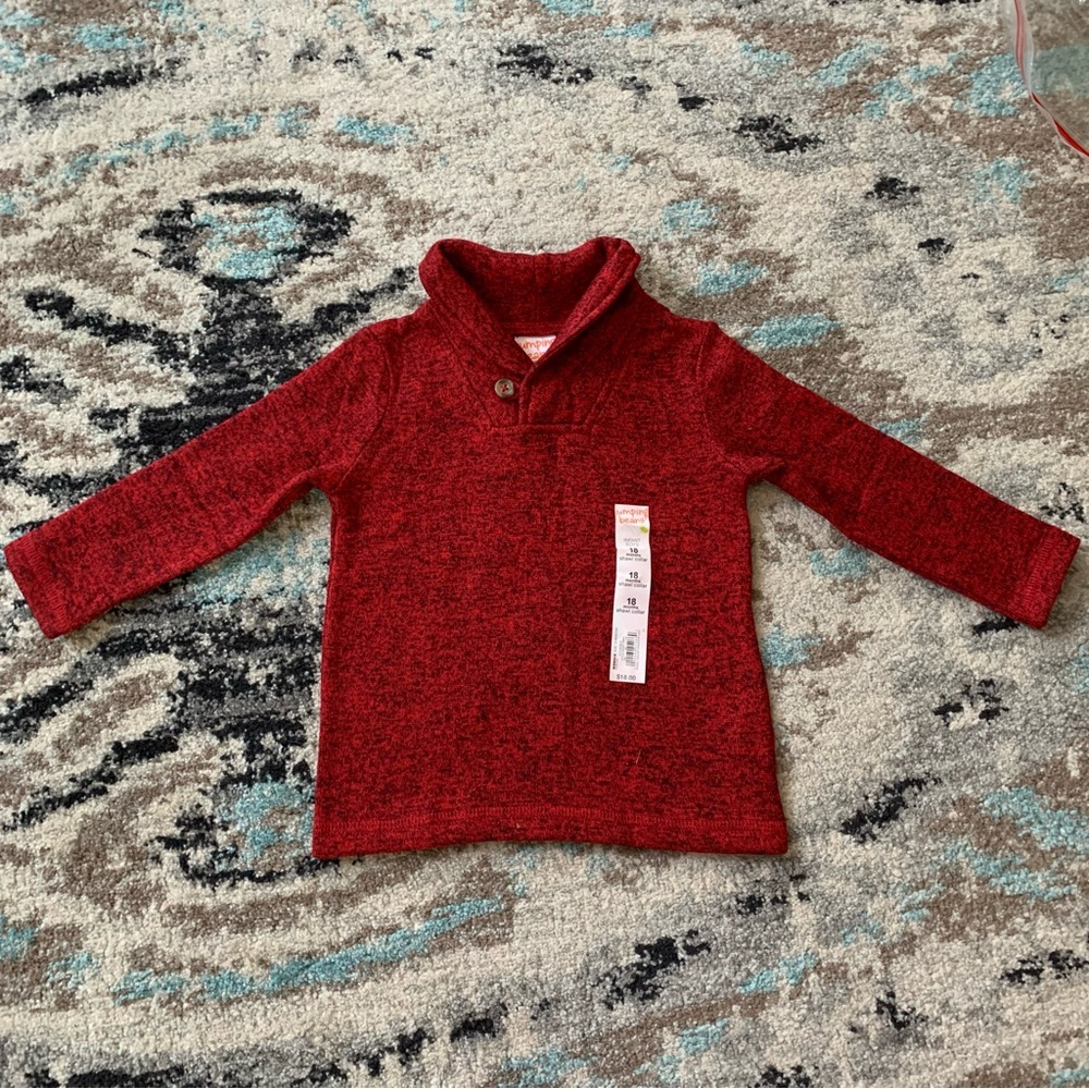 🍎 3/$30 NWT! Jumping Beans 18 months Red and Black Shawl Collar Fleece Top